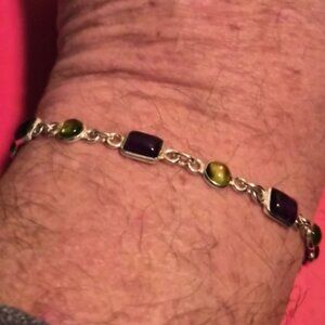 Vintage 925 Sterling Silver Amethyst Peridot Tennis Bracelet